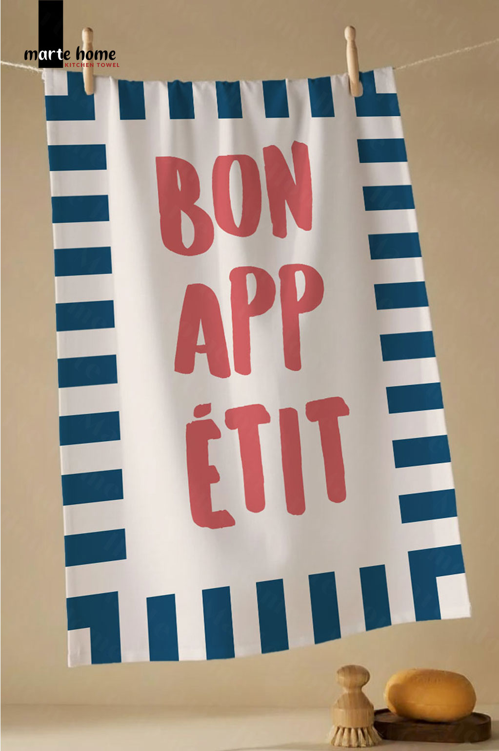 BON APPETIT RENKLİ BASKILI 40x60 MUTFAK HAVLUSU, KURULAMA BEZİ