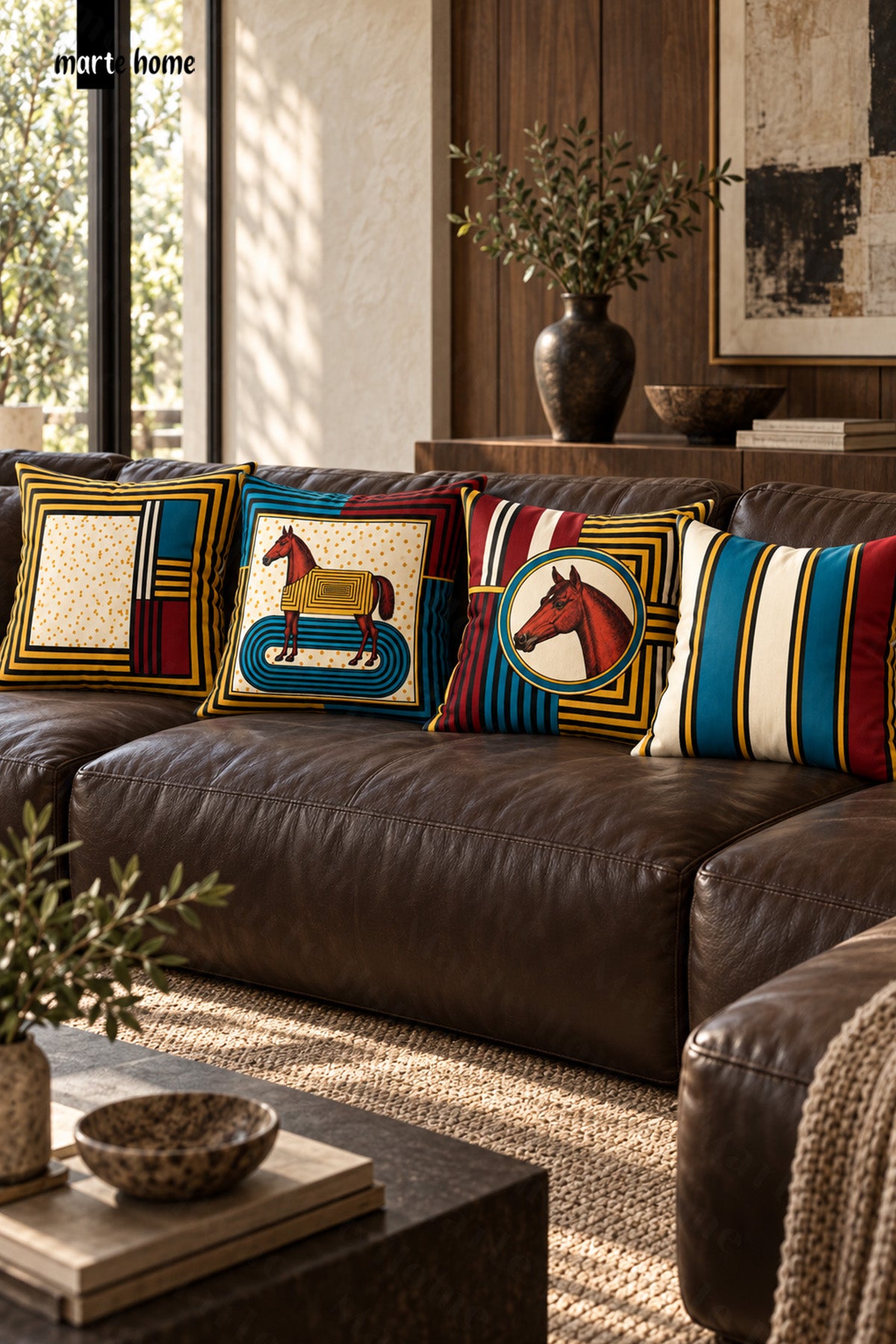 EQUEST - RENKLİ ÇİFT TARAF BASKILI 4'LÜ KIRLENT KILIFI SETİ - 43x43 CM