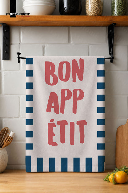 BON APPETIT RENKLİ BASKILI 40x60 MUTFAK HAVLUSU, KURULAMA BEZİ