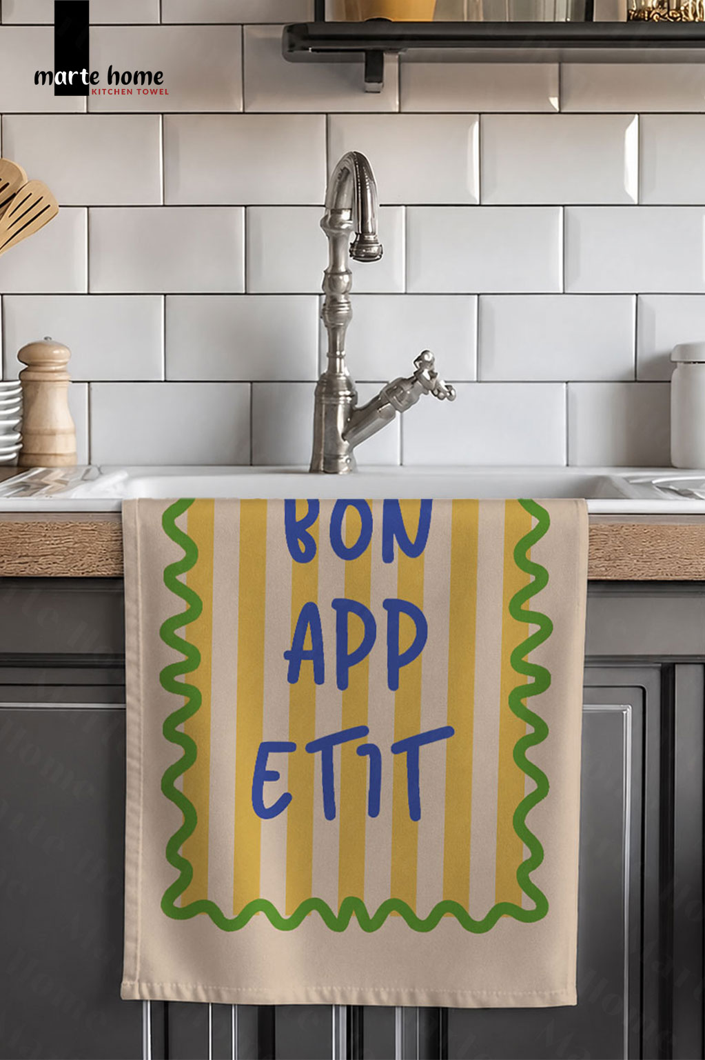 BON APPETIT RENKLİ BASKILI 40x60 MUTFAK HAVLUSU, KURULAMA BEZİ
