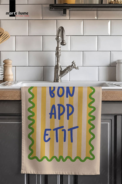 BON APPETIT RENKLİ BASKILI 40x60 MUTFAK HAVLUSU, KURULAMA BEZİ