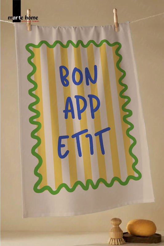 BON APPETIT RENKLİ BASKILI 40x60 MUTFAK HAVLUSU, KURULAMA BEZİ