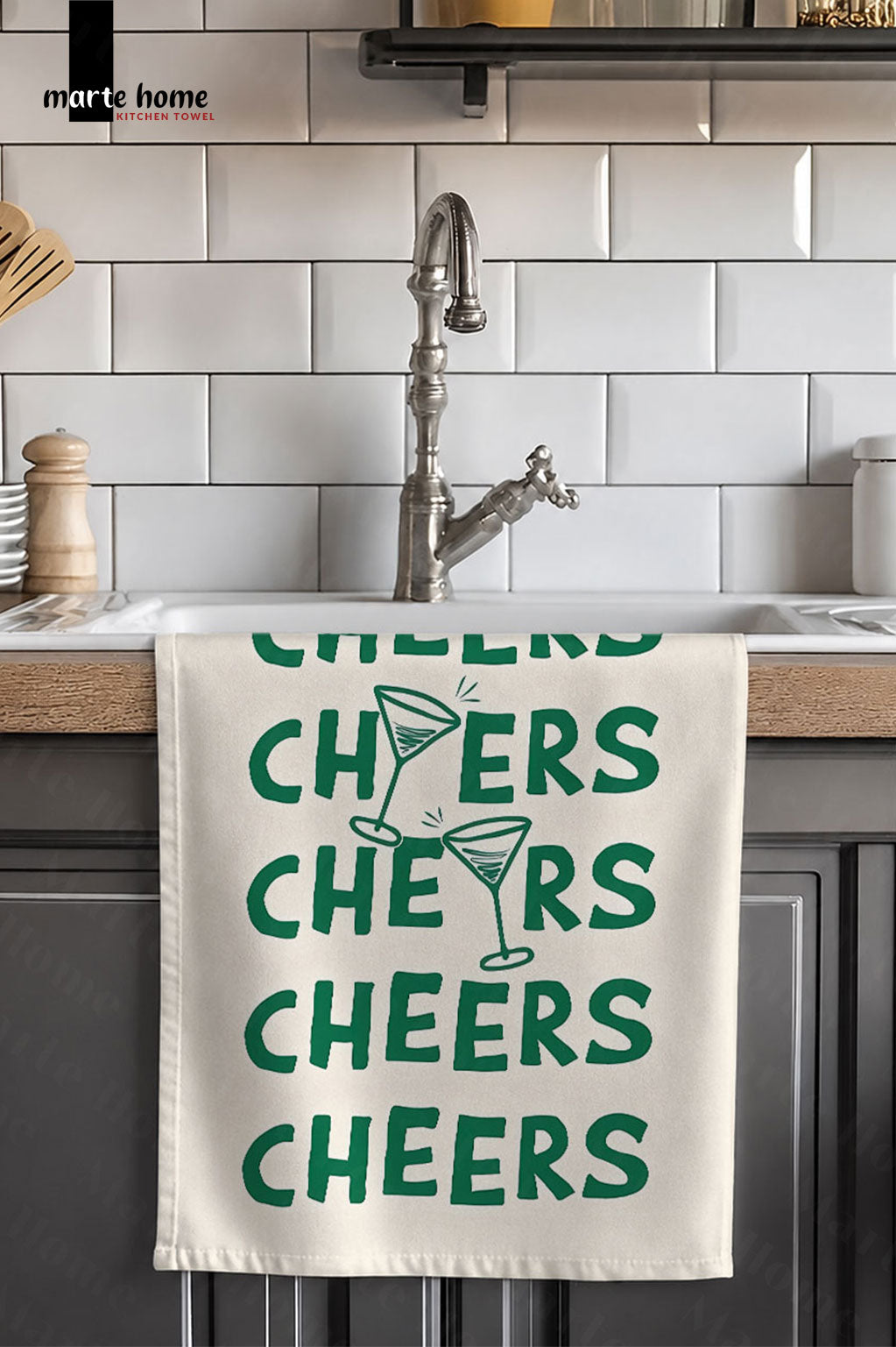 CHEERS - RENKLİ BASKILI 40x60 MUTFAK HAVLUSU, KURULAMA BEZİ