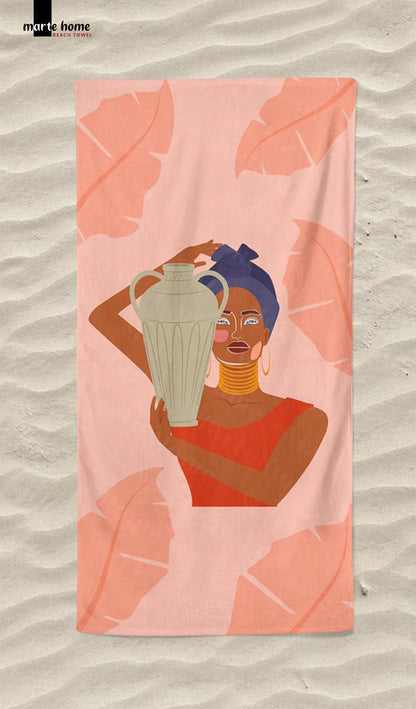 AFRICAN WOMEN - DESENLİ DİJİTAL BASKILI RENKLİ PLAJ HAVLUSU - MAVİ