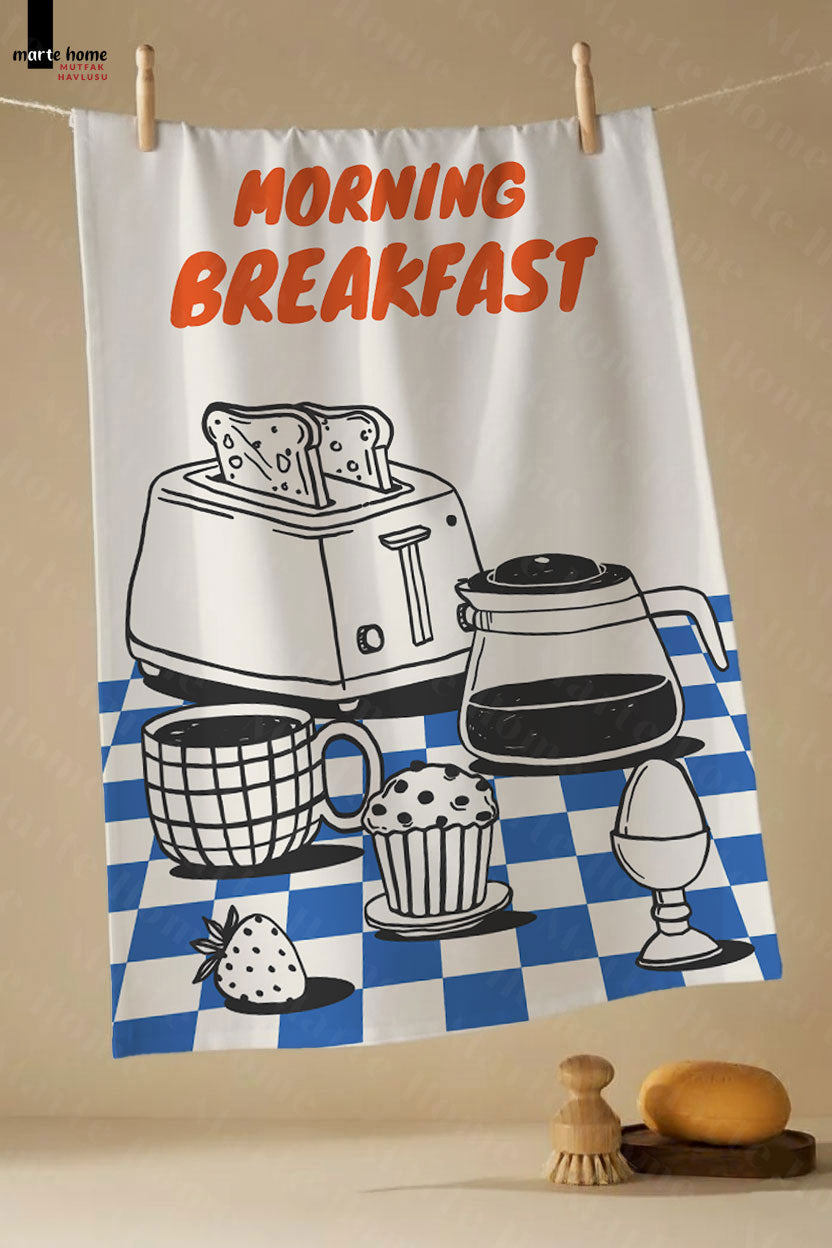 BRUNCH - RENKLİ BASKILI 3'LÜ SET 40x60 MUTFAK HAVLUSU, KURULAMA BEZİ
