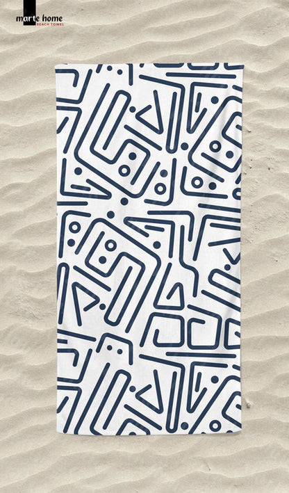 BLACK DOODLE - DESENLİ DİJİTAL BASKILI RENKLİ PLAJ HAVLUSU