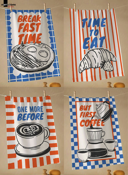 BREAKFAST CLUB - RENKLİ BASKILI 4'LÜ SET 40x60 MUTFAK HAVLUSU, KURULAMA BEZİ