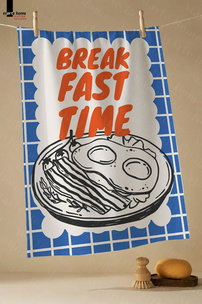 BREAKFAST CLUB - RENKLİ BASKILI 4'LÜ SET 40x60 MUTFAK HAVLUSU, KURULAMA BEZİ