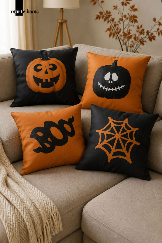 Cadılar Bayramı & Hallowen Renkli Baskılı 4'lü 43x43 cm Kırlent Kılıfı Seti