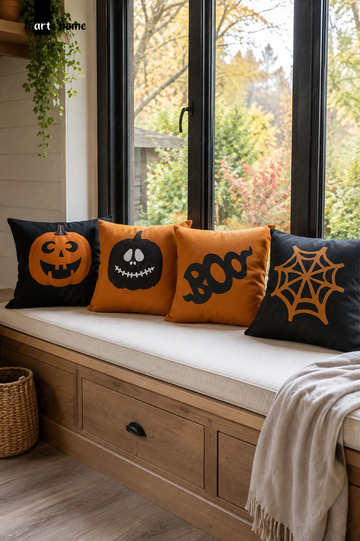 Cadılar Bayramı & Hallowen Renkli Baskılı 4'lü 43x43 cm Kırlent Kılıfı Seti