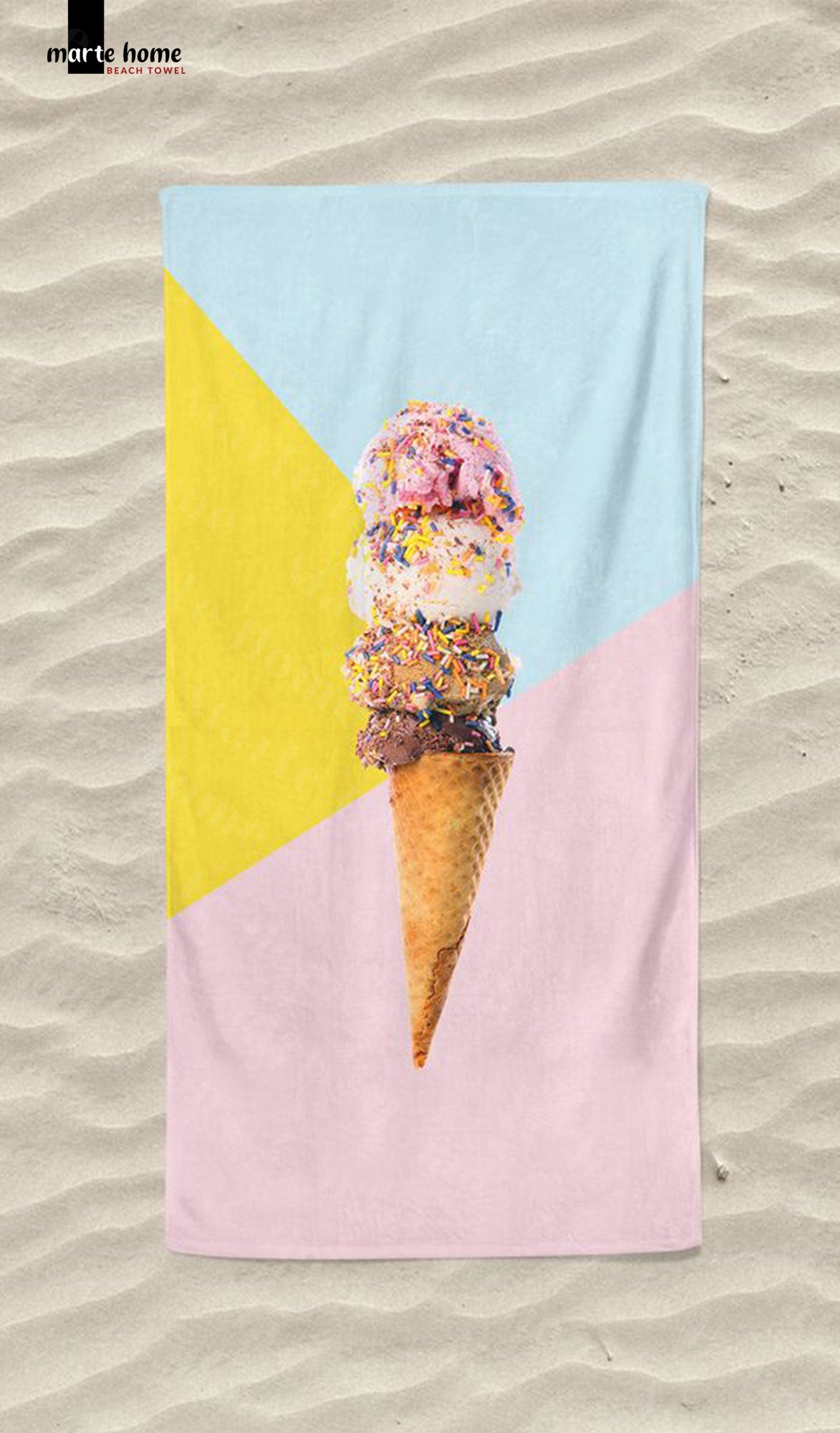 ICE CREAM - DONDURMA DESENLİ DİJİTAL BASKILI RENKLİ PLAJ HAVLUSU