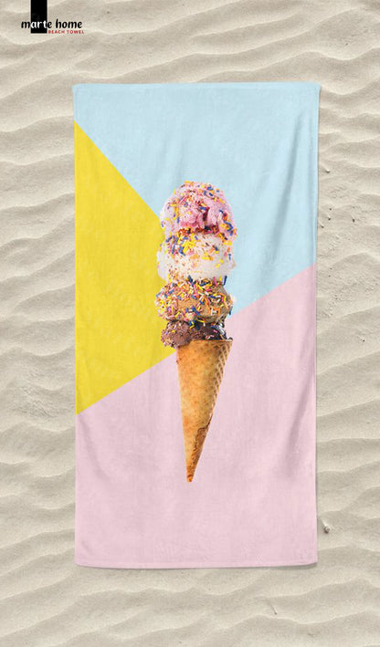 ICE CREAM - DONDURMA DESENLİ DİJİTAL BASKILI RENKLİ PLAJ HAVLUSU