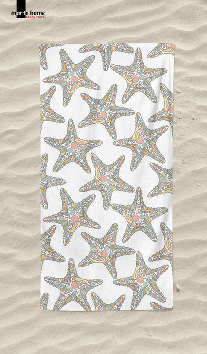 SEA STARS - DENİZ YILDIZI DESENLİ DİJİTAL BASKILI RENKLİ PLAJ HAVLUSU