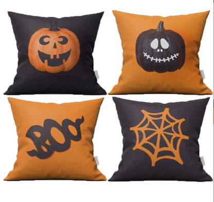 Cadılar Bayramı & Hallowen Renkli Baskılı 4'lü 43x43 cm Kırlent Kılıfı Seti
