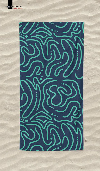 GREEN DOODLE - DESENLİ DİJİTAL BASKILI RENKLİ PLAJ HAVLUSU