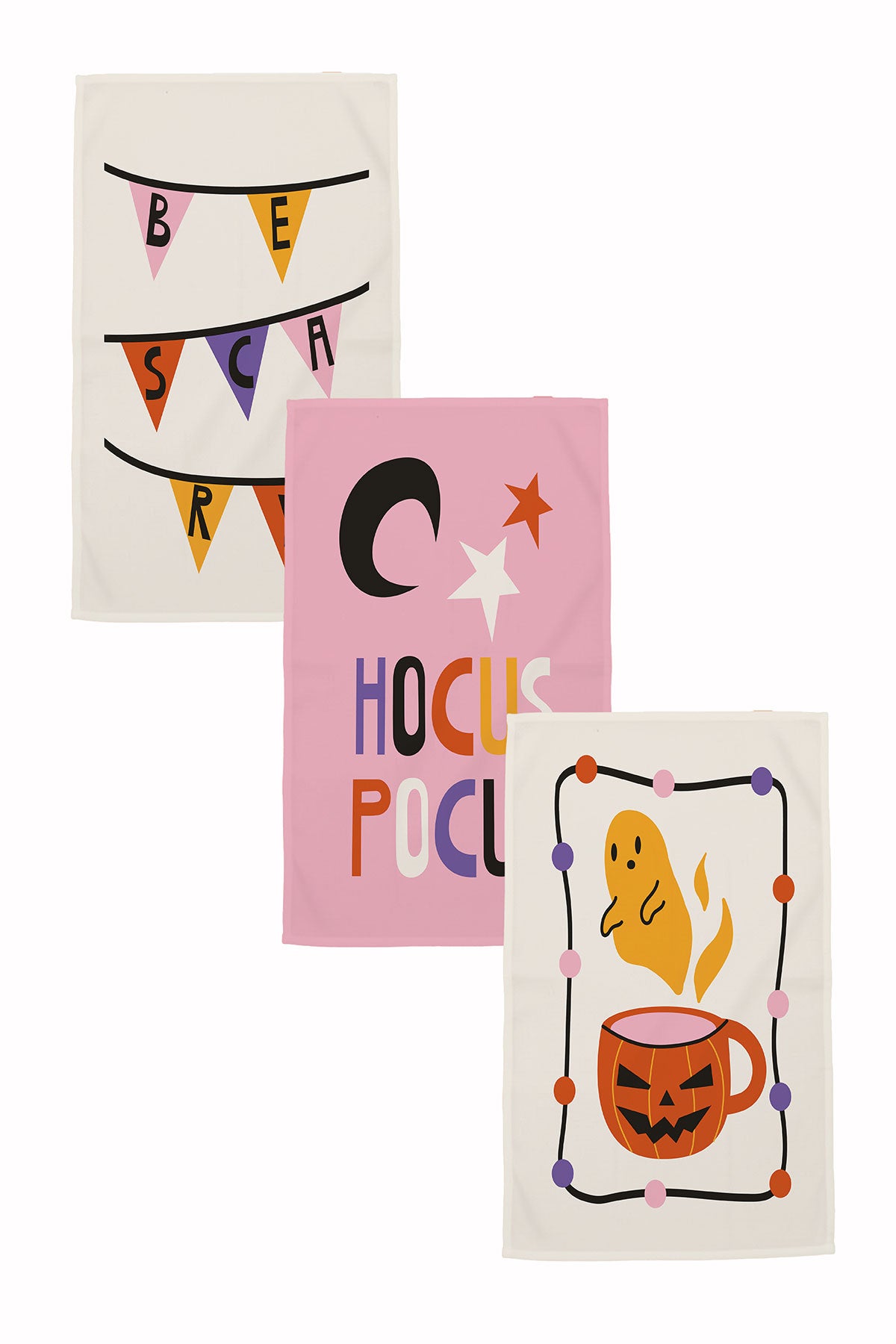CADILAR BAYRAMI & HALLOWEEN 35X55 CM RENKLİ BASKILI 3'LÜ MUTFAK HAVLUSU, KURULAMA BEZİ SETİ