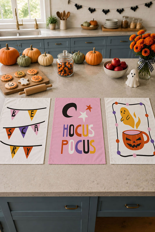 CADILAR BAYRAMI & HALLOWEEN 35X55 CM RENKLİ BASKILI 3'LÜ MUTFAK HAVLUSU, KURULAMA BEZİ SETİ