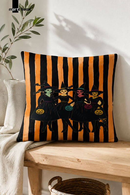 Cadılar Bayramı & Hallowen Renkli Baskılı 43x43 cm Kırlent Kılıfı