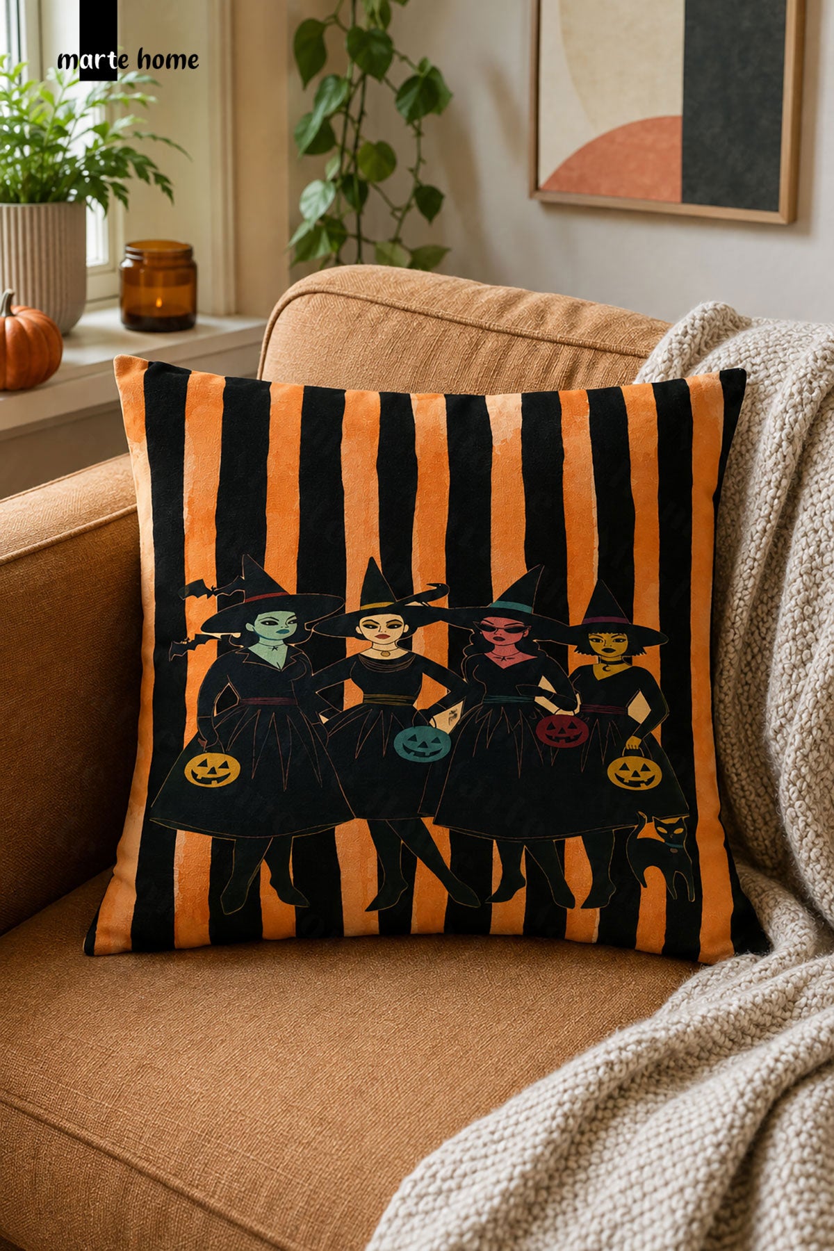 Cadılar Bayramı & Hallowen Renkli Baskılı 43x43 cm Kırlent Kılıfı