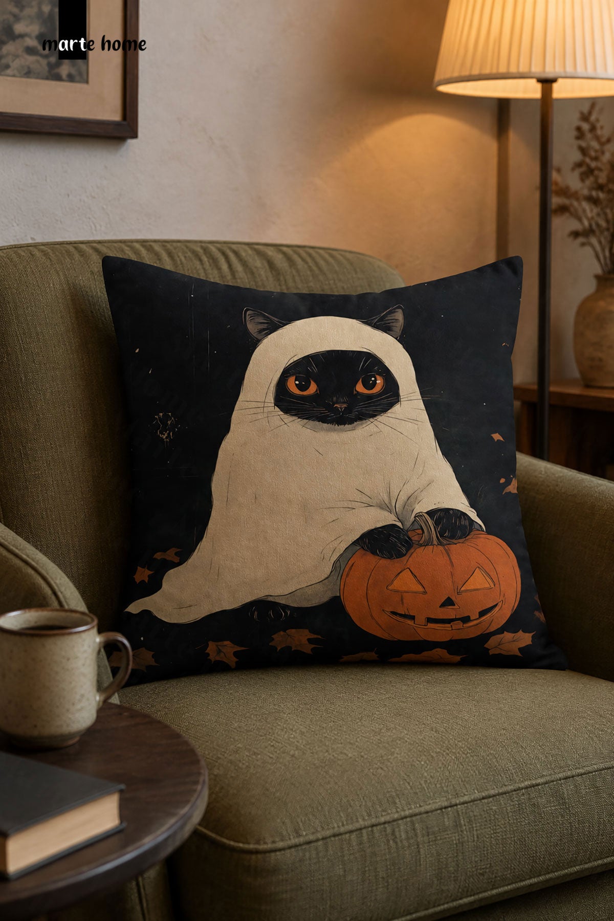 Cadılar Bayramı & Hallowen Renkli Baskılı 43x43 cm Kırlent Kılıfı