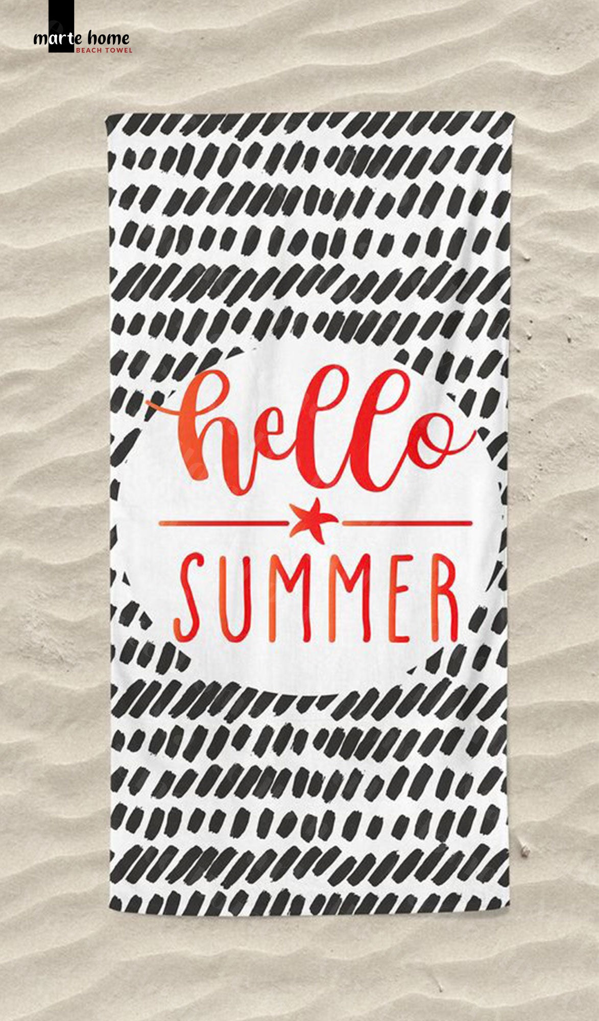 HELLO SUMMER  -  DESENLİ DİJİTAL BASKILI RENKLİ PLAJ HAVLUSU - KIRMIZI