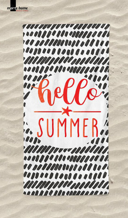 HELLO SUMMER  -  DESENLİ DİJİTAL BASKILI RENKLİ PLAJ HAVLUSU - KIRMIZI