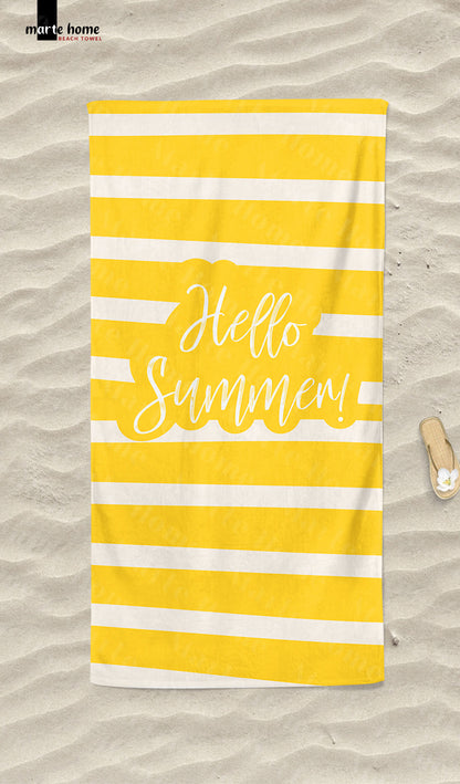 HELLO SUMMER  -  DESENLİ DİJİTAL BASKILI RENKLİ PLAJ HAVLUSU - SARI