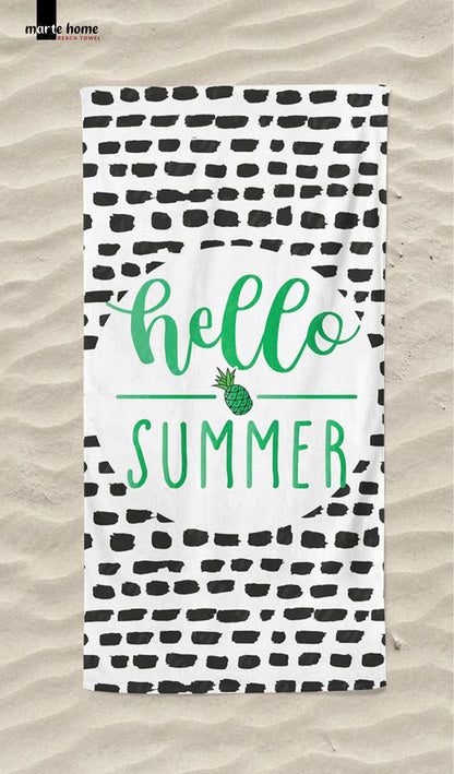 HELLO SUMMER  -  DESENLİ DİJİTAL BASKILI RENKLİ PLAJ HAVLUSU - YEŞİL