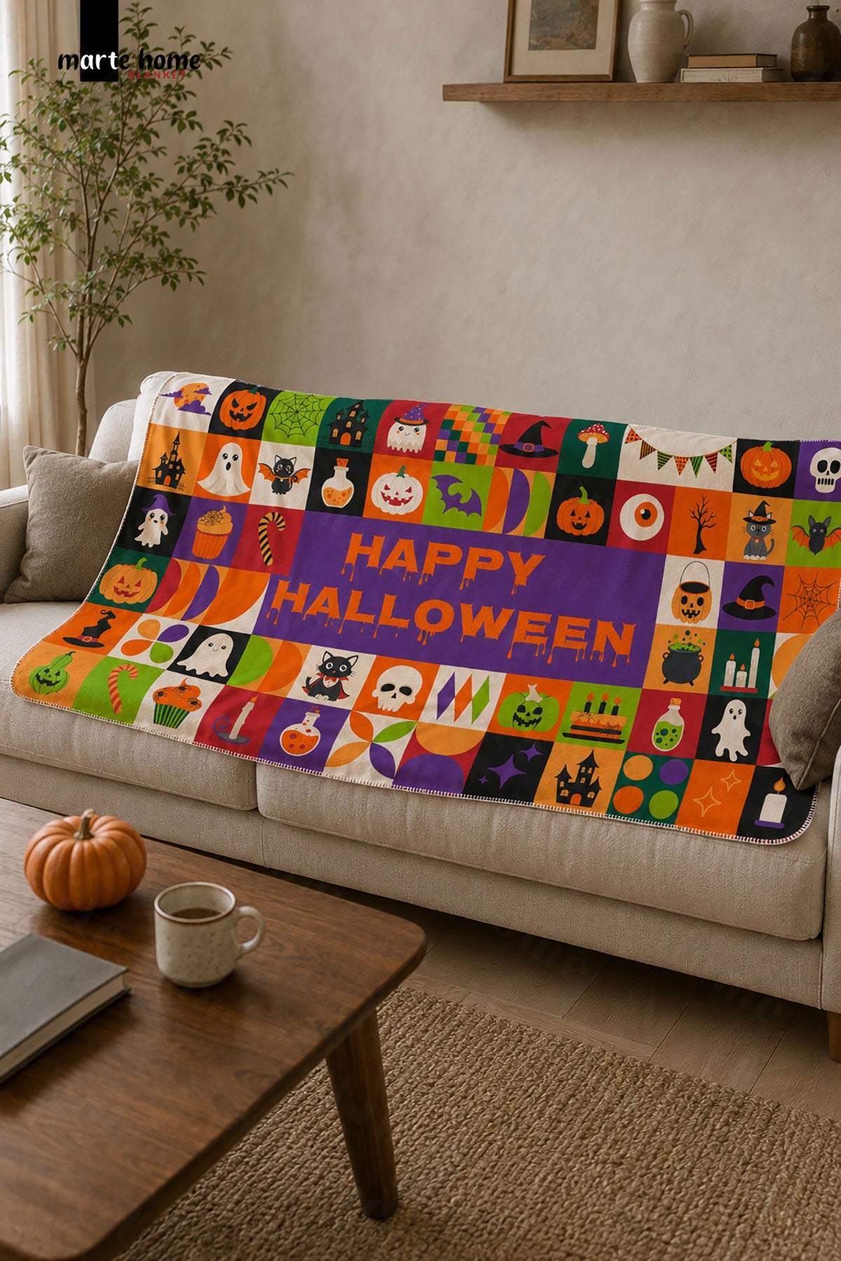 CADILAR BAYRAMI & HALLOWEN DESENLİ 100X170 CM TEK TARAF BASKILI POLAR TV BATTANİYESİ