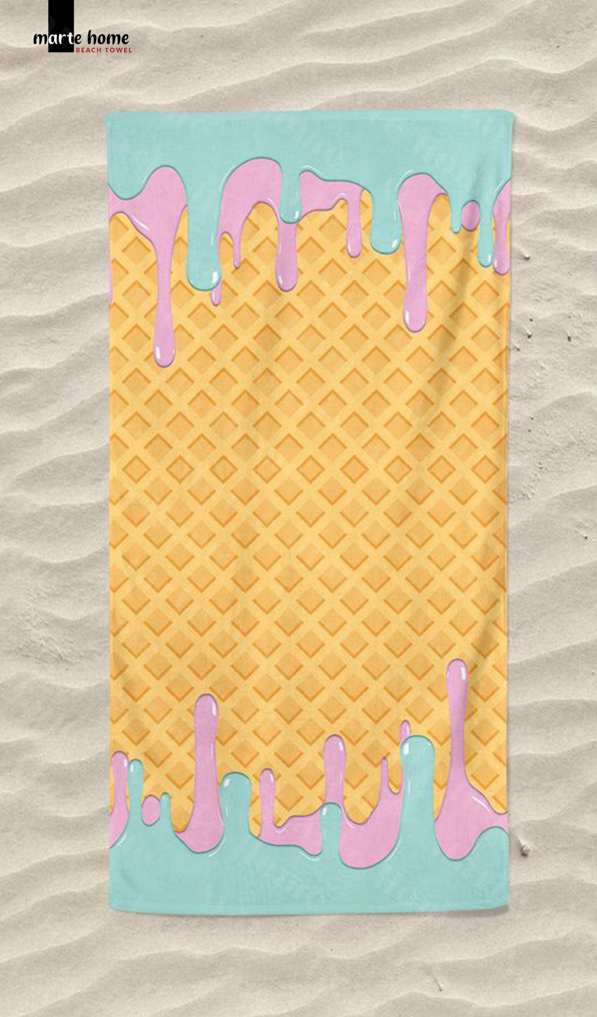 ICE CREAM - DONDURMA DESENLİ DİJİTAL BASKILI RENKLİ PLAJ HAVLUSU