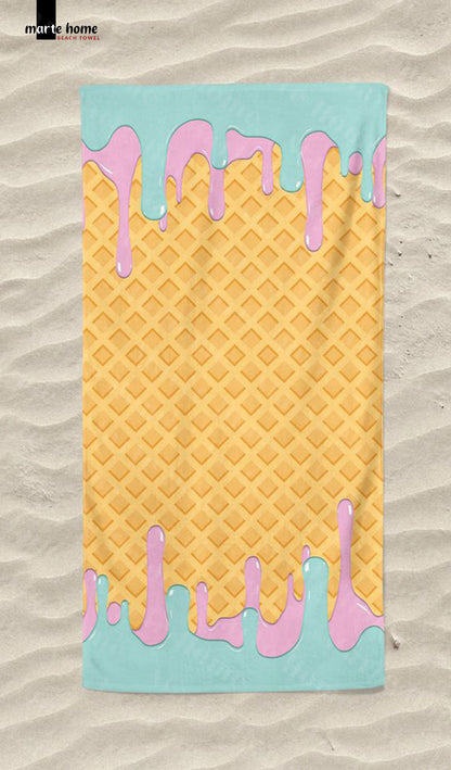 ICE CREAM - DONDURMA DESENLİ DİJİTAL BASKILI RENKLİ PLAJ HAVLUSU