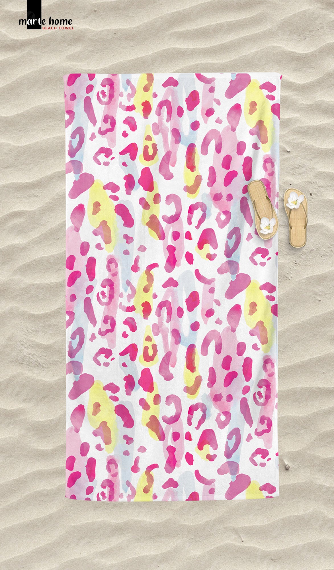 PINK LEOPARD - DESENLİ DİJİTAL BASKILI RENKLİ PLAJ HAVLUSU