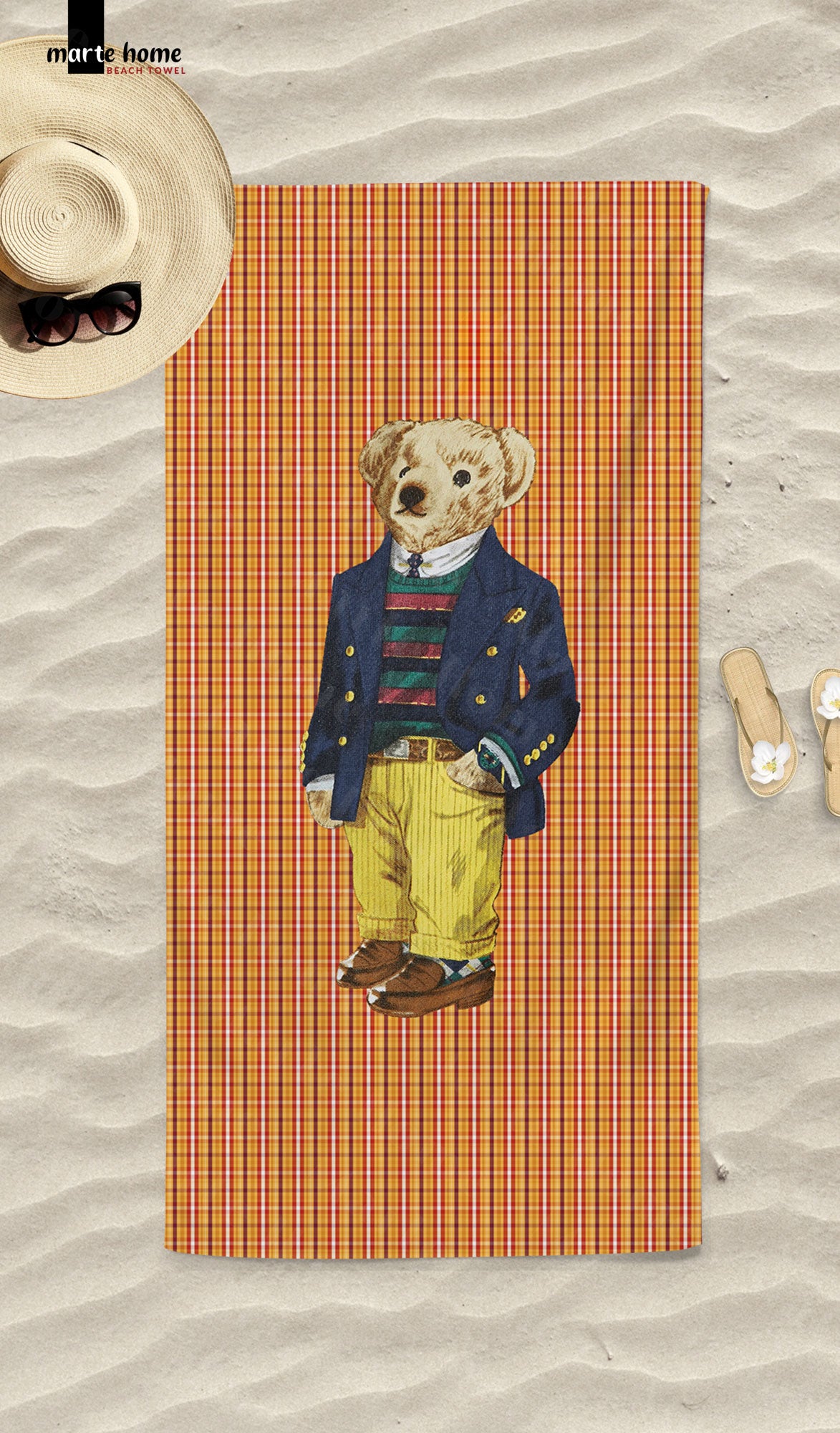 EKOSE TEDDY BEAR DESENLİ DİJİTAL BASKILI RENKLİ PLAJ HAVLUSU
