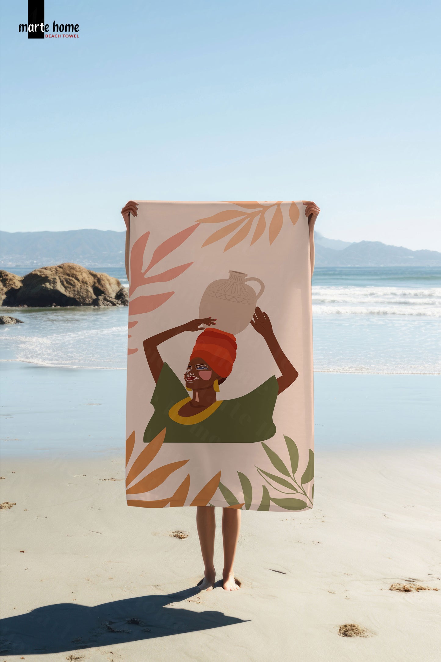 AFRICAN WOMEN - DESENLİ DİJİTAL BASKILI RENKLİ PLAJ HAVLUSU - KIRMIZI