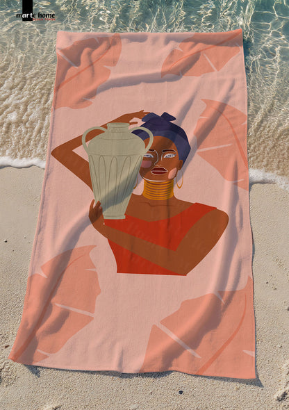 AFRICAN WOMEN - DESENLİ DİJİTAL BASKILI RENKLİ PLAJ HAVLUSU - MAVİ