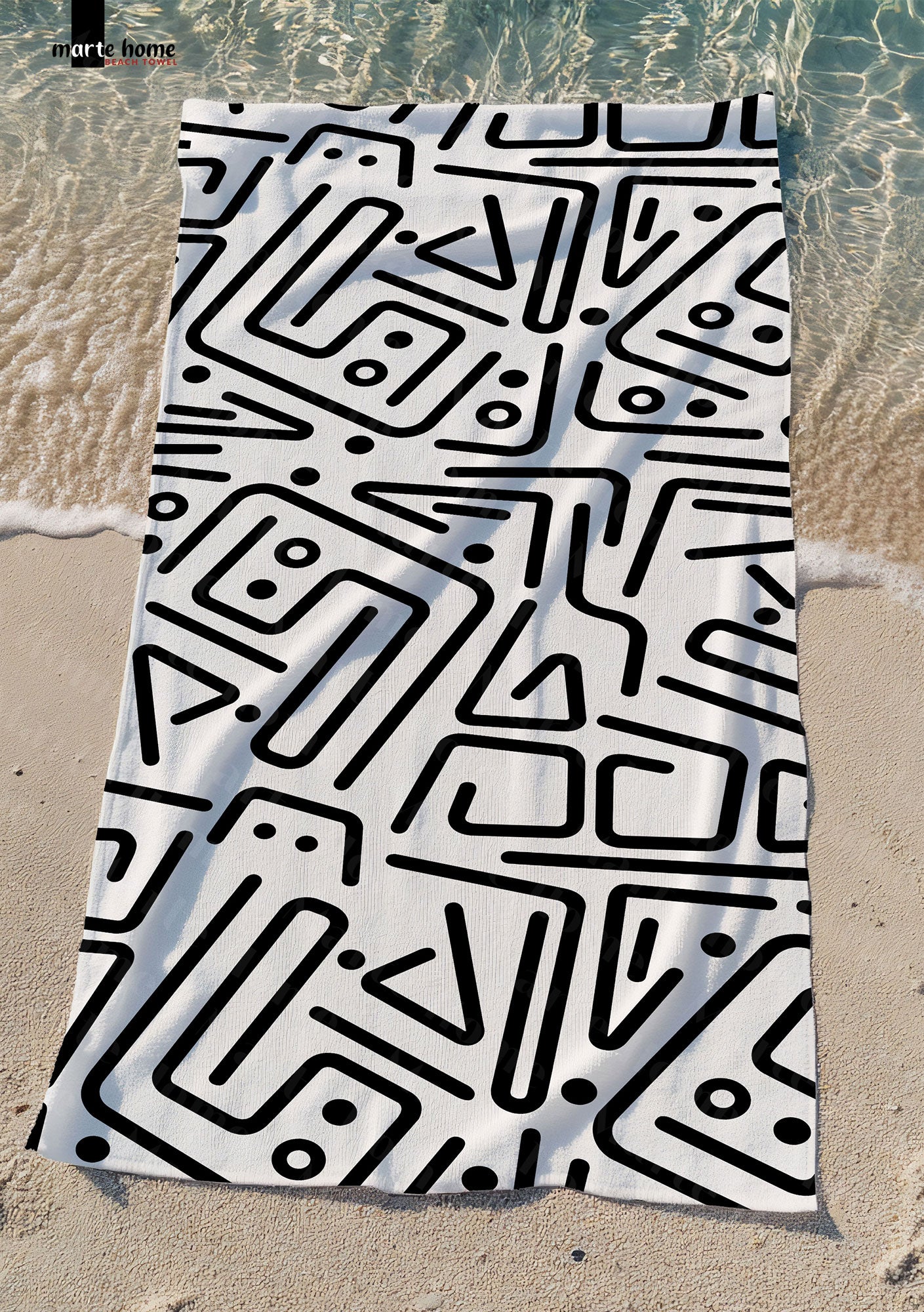 BLACK DOODLE - DESENLİ DİJİTAL BASKILI RENKLİ PLAJ HAVLUSU