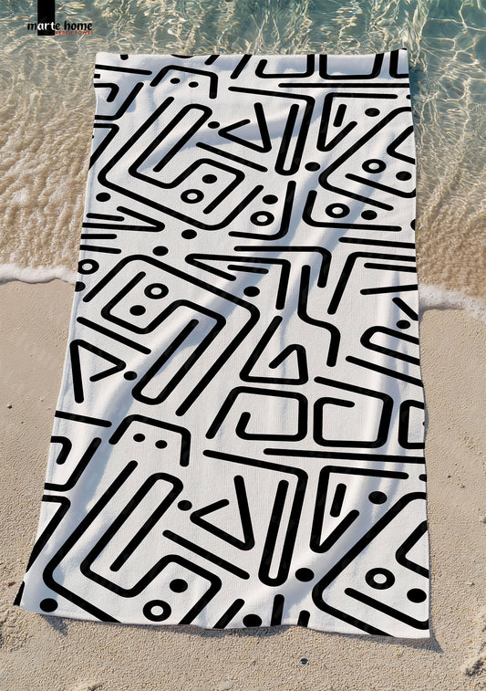 BLACK DOODLE - DESENLİ DİJİTAL BASKILI RENKLİ PLAJ HAVLUSU
