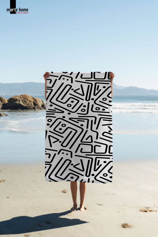 BLACK DOODLE - DESENLİ DİJİTAL BASKILI RENKLİ PLAJ HAVLUSU