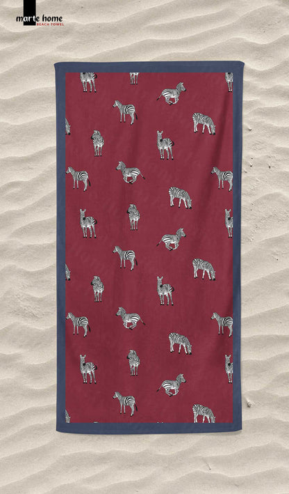 ZEBRA DESENLİ DİJİTAL BASKILI RENKLİ PLAJ HAVLUSU - BORDO