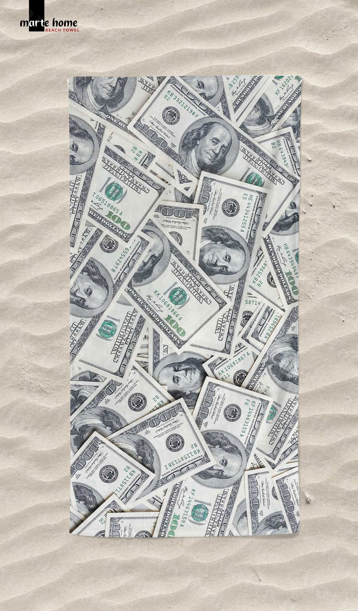 DOLAR DESENLİ DİJİTAL BASKILI RENKLİ PLAJ HAVLUSU