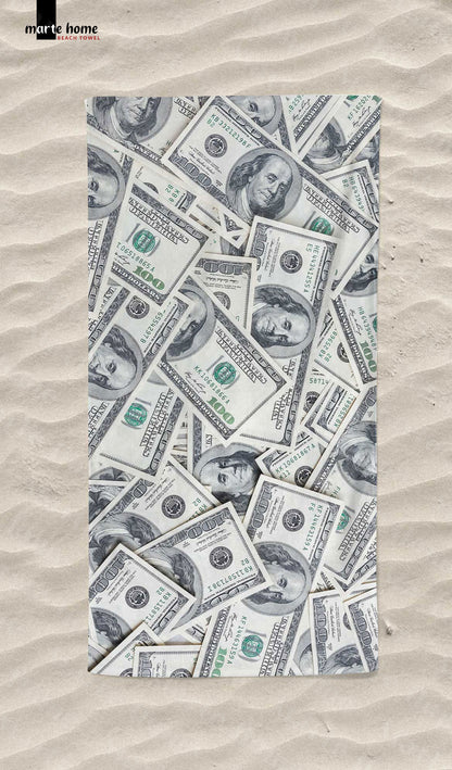 DOLAR DESENLİ DİJİTAL BASKILI RENKLİ PLAJ HAVLUSU