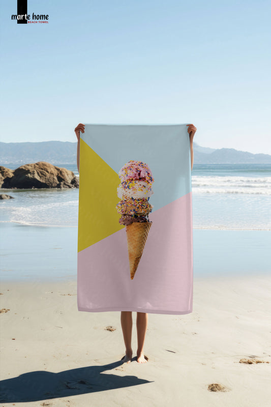 ICE CREAM - DONDURMA DESENLİ DİJİTAL BASKILI RENKLİ PLAJ HAVLUSU