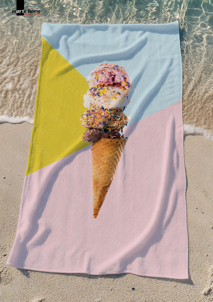 ICE CREAM - DONDURMA DESENLİ DİJİTAL BASKILI RENKLİ PLAJ HAVLUSU