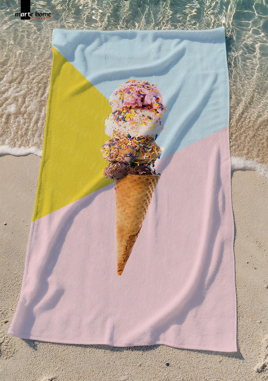ICE CREAM - DONDURMA DESENLİ DİJİTAL BASKILI RENKLİ PLAJ HAVLUSU