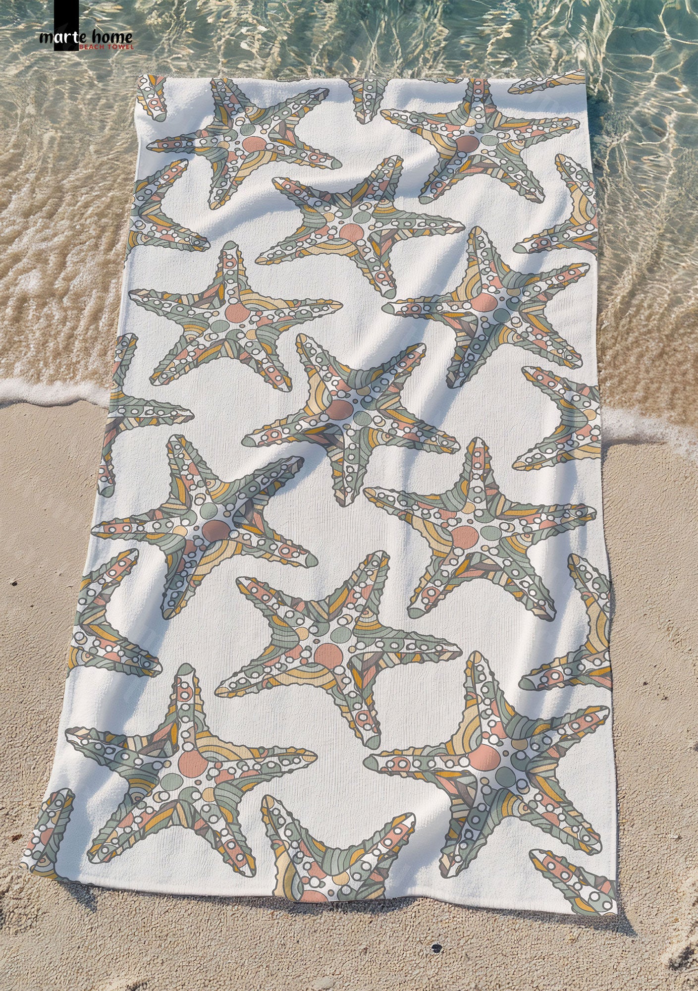 SEA STARS - DENİZ YILDIZI DESENLİ DİJİTAL BASKILI RENKLİ PLAJ HAVLUSU