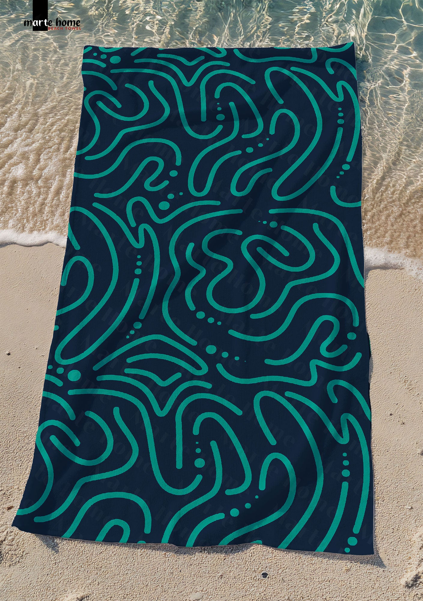 GREEN DOODLE - DESENLİ DİJİTAL BASKILI RENKLİ PLAJ HAVLUSU