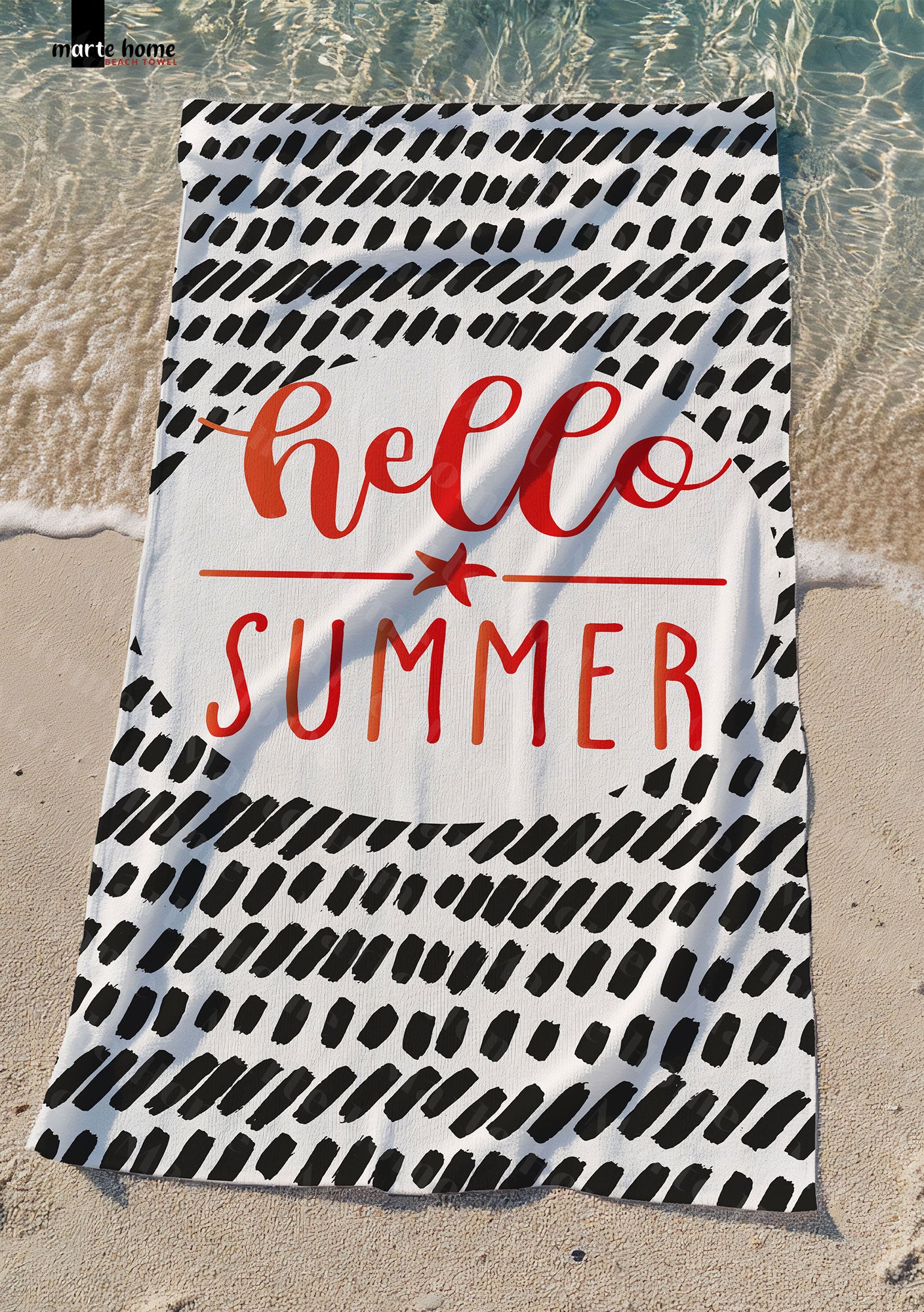 HELLO SUMMER  -  DESENLİ DİJİTAL BASKILI RENKLİ PLAJ HAVLUSU - KIRMIZI