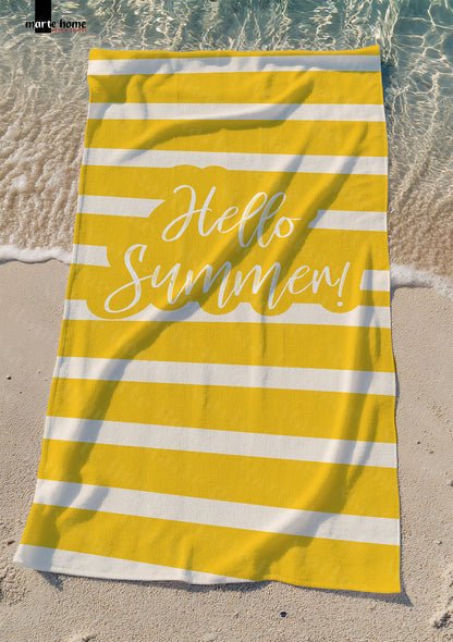 HELLO SUMMER  -  DESENLİ DİJİTAL BASKILI RENKLİ PLAJ HAVLUSU - SARI