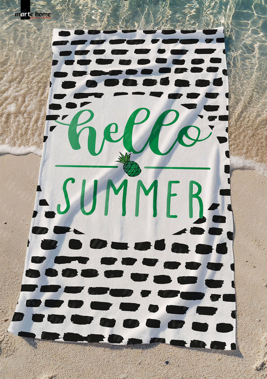 HELLO SUMMER  -  DESENLİ DİJİTAL BASKILI RENKLİ PLAJ HAVLUSU - YEŞİL