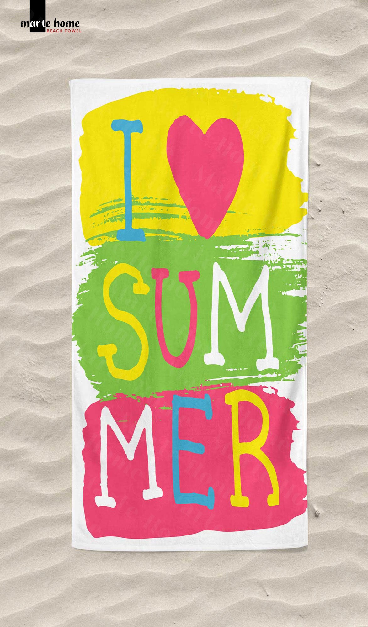 I LOVE SUMMER DESENLİ DİJİTAL BASKILI PLAJ HAVLUSU